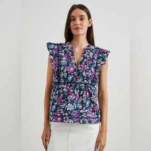 Rails Misha Woodblock Floral Flutter Sleeve Top